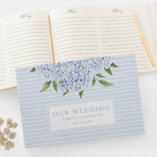 Blue Hydrangea Watercolor Blooms Custom Wedding Guest Book