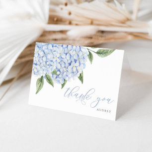 Blue Hydrangea Watercolor Blooms Script Letterpress Thank You Card