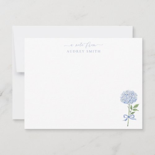 Blue Hydrangea Watercolor Blooms Script Thank You Card