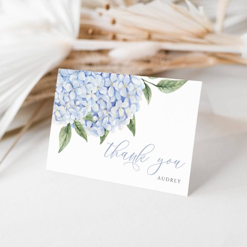 Blue Hydrangea Watercolor Blooms Script Thank You Card