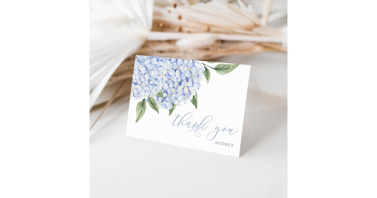Blue Hydrangea Watercolor Blooms Script Thank You Card | Zazzle