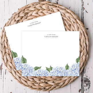 Blue Hydrangea Watercolor Border, Personalized Note Card
