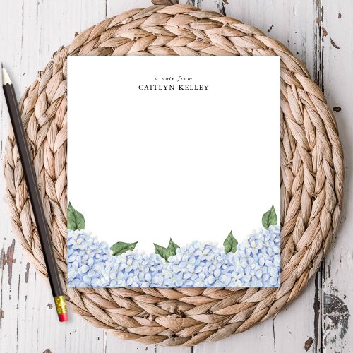 Blue Hydrangea Watercolor Border Personalized Notepad