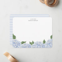 Blue Hydrangea Watercolor Border w/Stripes, Custom