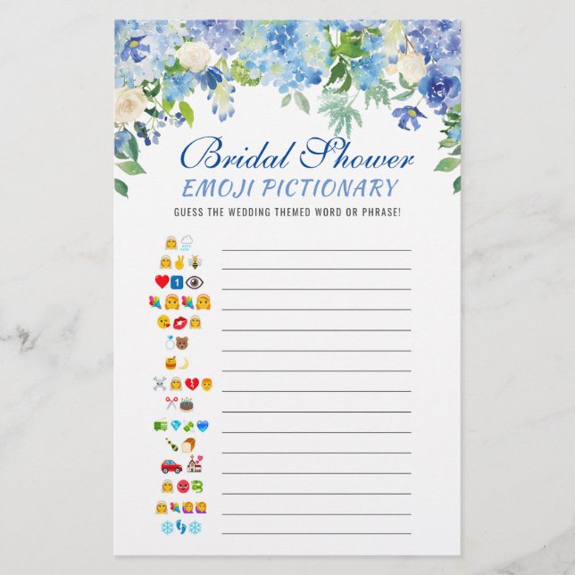 Blue Hydrangea Watercolor Bridal Shower Game (Front)