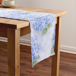 Blue Hydrangea Watercolor Coastal Table Runner
