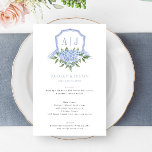 Blue Hydrangea Watercolor Crest Wedding Paper Menu<br><div class="desc">This beautiful design features blue hydrangea blooms and your custom text along with watercolor painted crest with a ribbon and hydrangeas. Use the template form to add your information. The Customize Further feature can be used to access the advanced editing menu where you can change the font, colors and layout...</div>