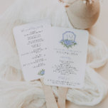 Blue Hydrangea Watercolor Crest Wedding Program Hand Fan<br><div class="desc">This beautiful design features blue hydrangea blooms and your custom text along with watercolor painted crest with a ribbon and hydrangeas. Use the template form to add your information. The Customize Further feature can be used to access the advanced editing menu where you can change the font, colors and layout...</div>