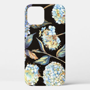 Blue Hydrangea Watercolor: Dark Seamless Pattern iPhone 12 Case