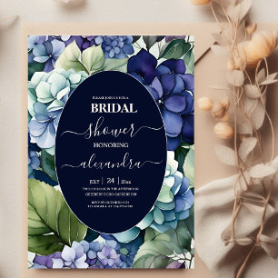 Blue Hydrangea Watercolor Floral Bridal Invitation