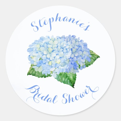 Blue Hydrangea Watercolor Floral Bridal Shower Classic Round Sticker