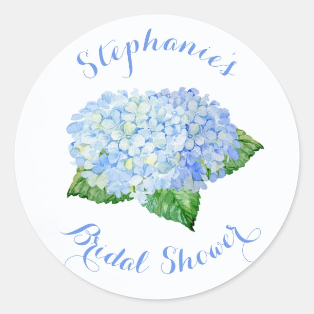 Blue Hydrangea Watercolor Floral Bridal Shower Classic Round Sticker (Front)