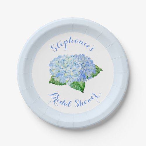Blue Hydrangea Watercolor Floral Bridal Shower Paper Plates