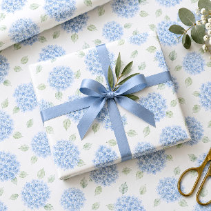 Blue Hydrangea Watercolor Floral BridalShower Gift Wrapping Paper