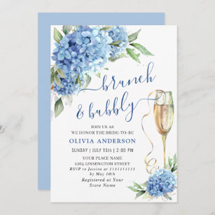 Blue Hydrangea Watercolor Floral Brunch and Bubbly Invitation
