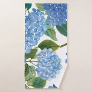 Blue Hydrangea Watercolor Floral Coastal Bath Towel