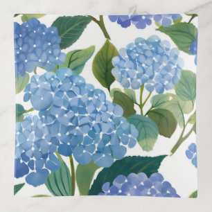 Blue Hydrangea Watercolor Floral Coastal Trinket Tray