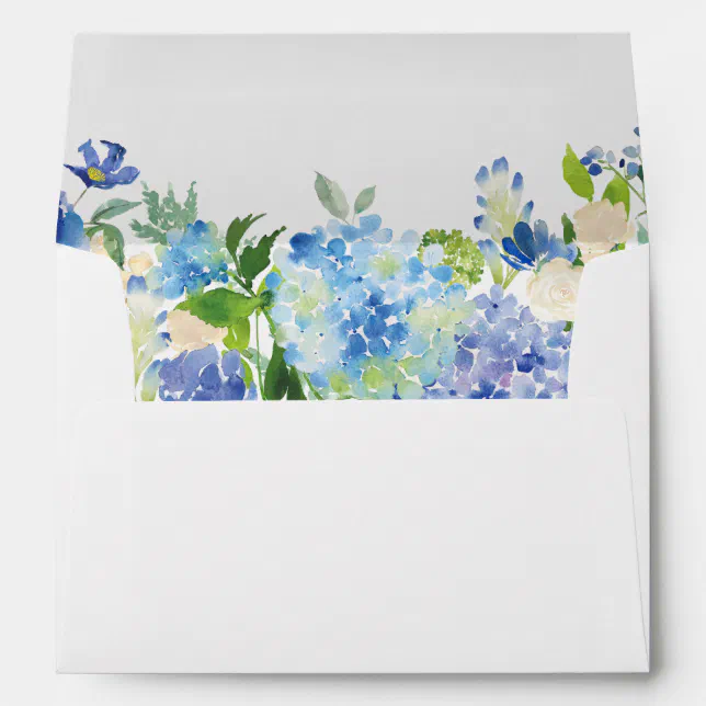Blue Hydrangea Watercolor Floral for 5x7 card Envelope | Zazzle