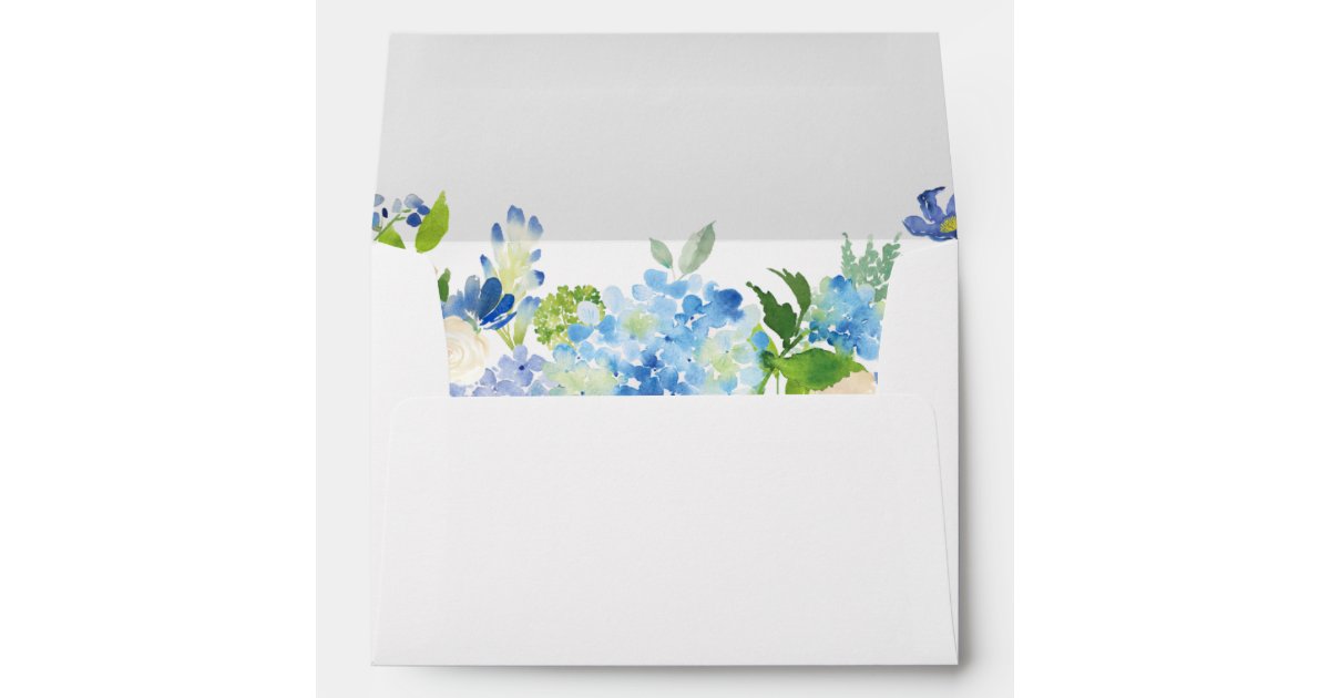 Blue Hydrangea Watercolor Floral for 5x7 card Envelope | Zazzle