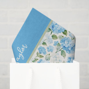 Blue Hydrangea Watercolor Floral Name Tissue Paper