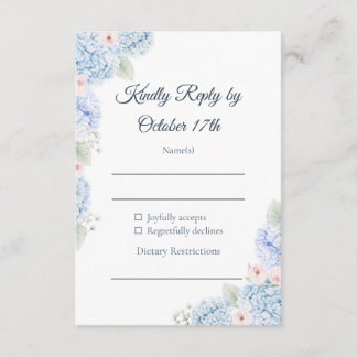 Blue Hydrangea Watercolor Floral RSVP Card