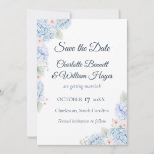 Blue Hydrangea Watercolor Floral Save the Date