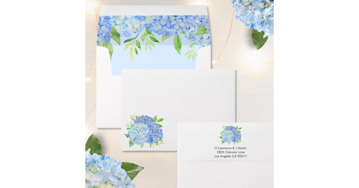 Blue Hydrangea Watercolor Floral Wedding Envelope | Zazzle