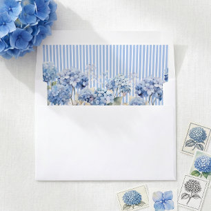 Blue Hydrangea Watercolor Floral Wedding Envelope Liner