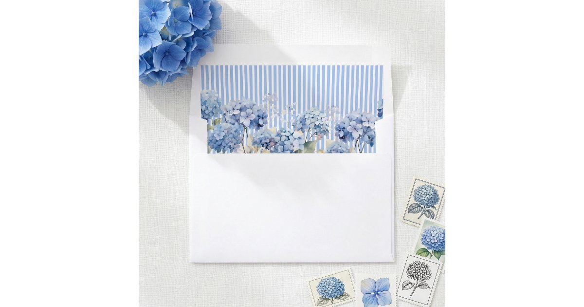 Blue Hydrangea Watercolor Floral Wedding Envelope Liner | Zazzle
