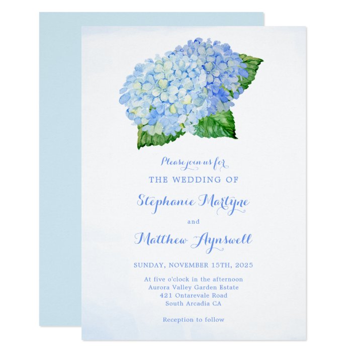 Blue Hydrangea Watercolor Floral Wedding Invitation Zazzle Com
