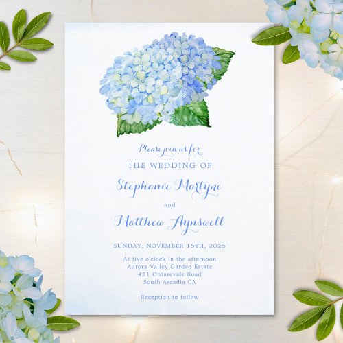 Blue Hydrangea Watercolor Floral Wedding Invitation