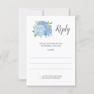 Blue Hydrangea Watercolor Floral Wedding RSVP Card
