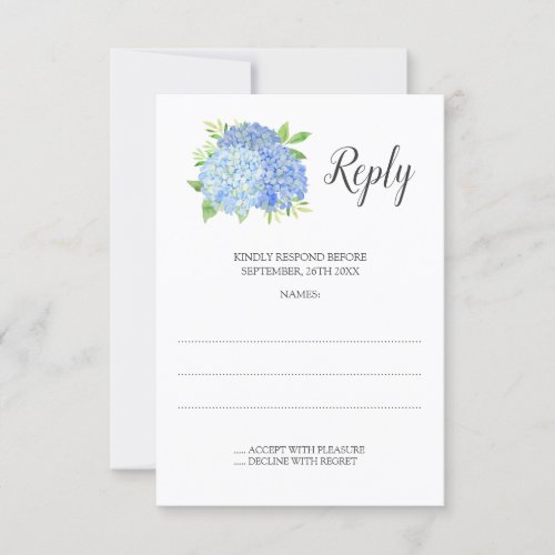 Blue Hydrangea Watercolor Floral Wedding RSVP Card