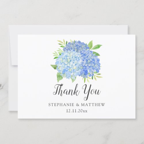 Blue Hydrangea Watercolor Floral Wedding Thank You Card