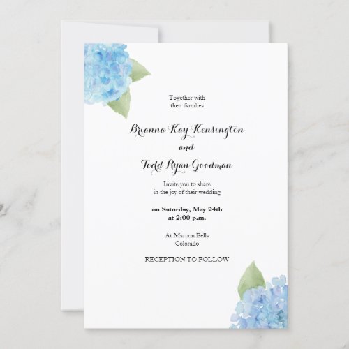 Blue Hydrangea Watercolor FloralInvitation Invitation