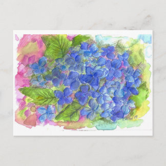 Blue Hydrangea Watercolor Flower Art Postcard