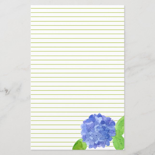 Blue Hydrangea Watercolor Flower Green Lined (Front)
