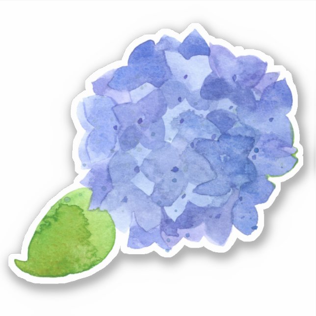 Blue Hydrangea Watercolor Flower Sticker (Front)
