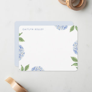 Blue Hydrangea Watercolor Flowers, Custom Flat Note Card
