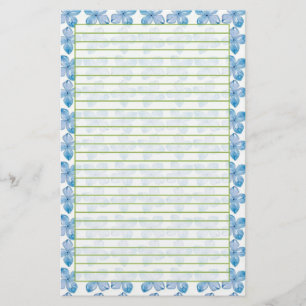 Blue Hydrangea Watercolor Flowers Lined Stationery
