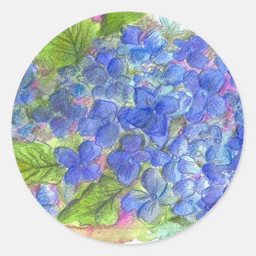 Blue Hydrangea Watercolor Flowers Painting Classic Round Sticker