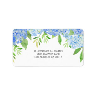 Blue Hydrangea Watercolor Flowers Wedding Label