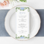 Blue Hydrangea Watercolor Flowers Wedding Menu<br><div class="desc">This beautiful design features blue hydrangea blooms and your custom text. Use the template form to add your information. The Customize Further feature can be used to access the advanced editing menu where you can change the font, colors and layout of the text, or add text to the back of...</div>