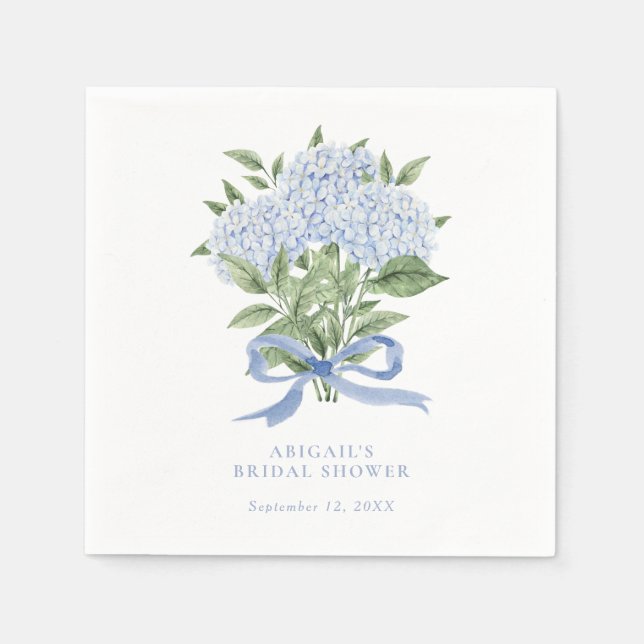 Blue Hydrangea Watercolor Flowers with Bow Napkins (Front)