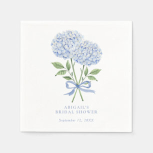 Blue Hydrangea Watercolor Flowers with Bow Napkins