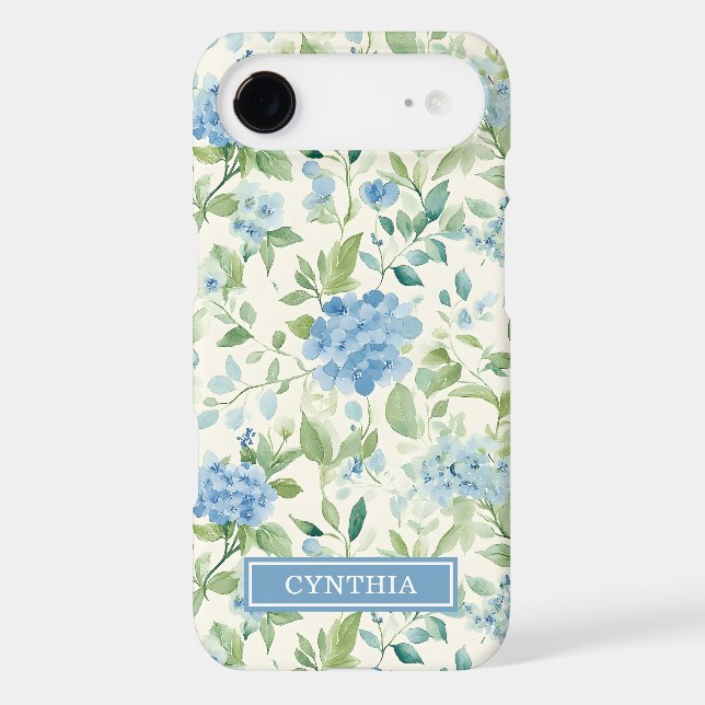 Blue Hydrangea Watercolor Monogrammed Case-Mate iPhone Case (Back)