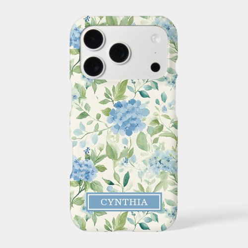Blue Hydrangea Watercolor Monogrammed iPhone 17 Pro Case