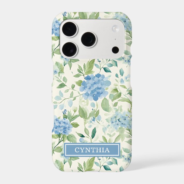 Blue Hydrangea Watercolor Monogrammed Case-Mate iPhone Case (Back)