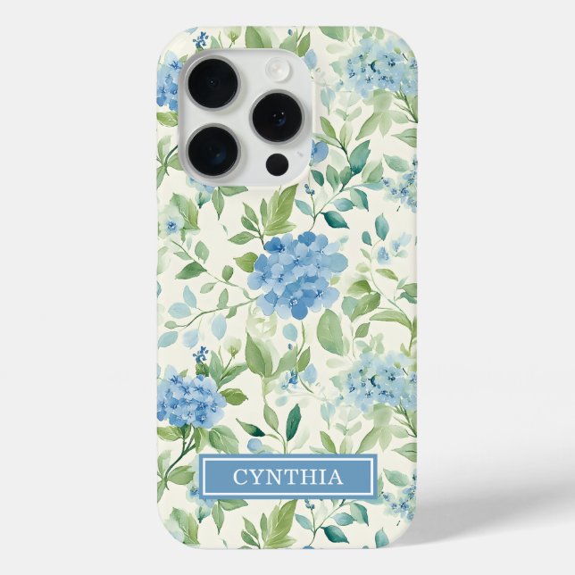 Blue Hydrangea Watercolor Monogrammed Case-Mate iPhone Case (Back)