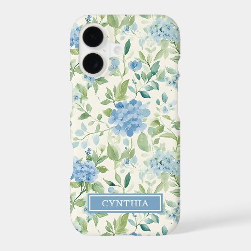 Blue Hydrangea Watercolor Monogrammed iPhone 17 Case